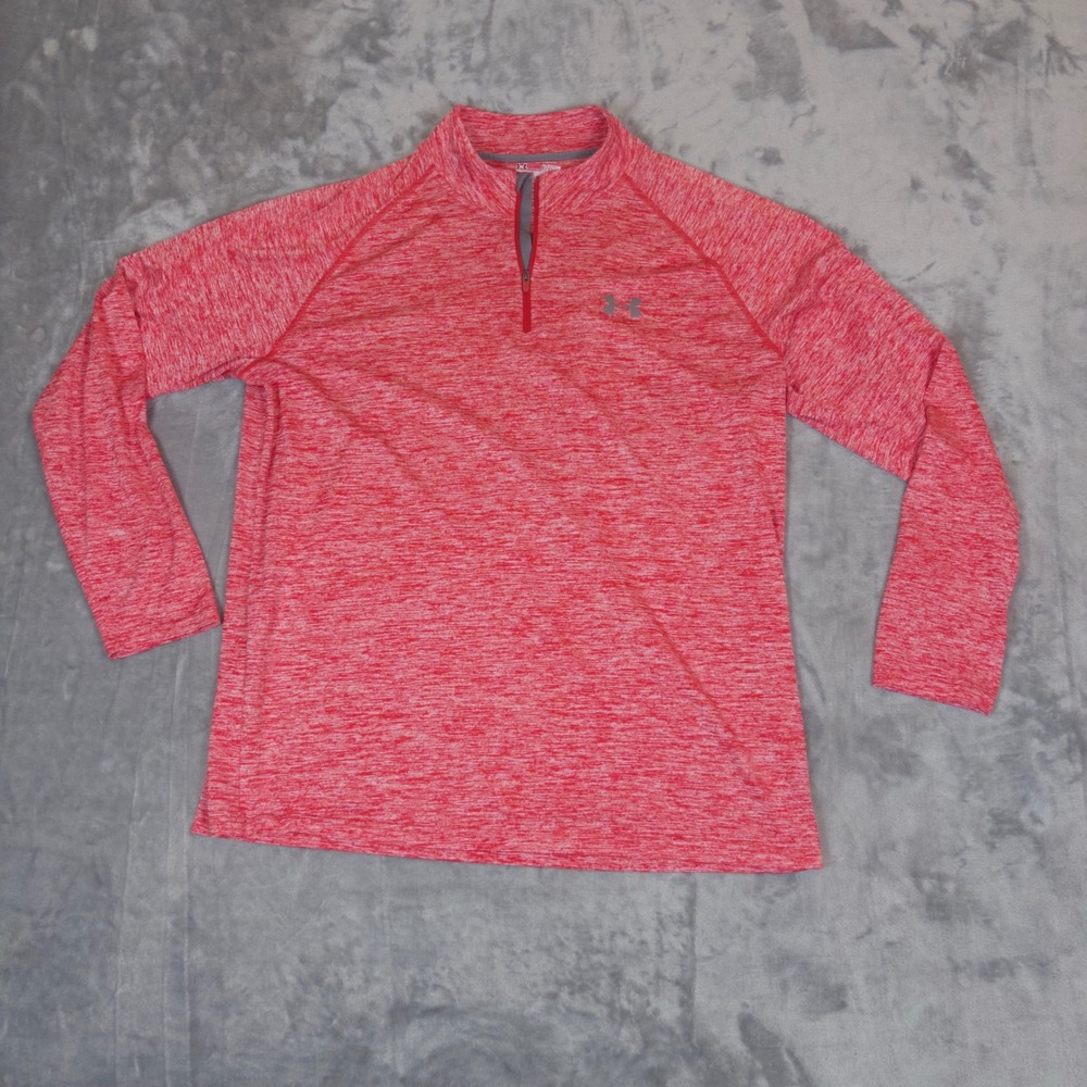 Under Armour 1/4 Zip Pullover Mens XL Red Heathered HeatGear Long Sleeve Shirt